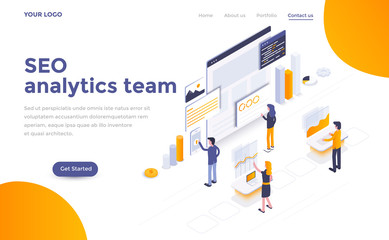 Wall Mural - flat color modern isometric concept illustration - seo analytics team