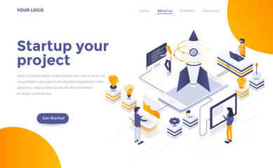 Wall Mural - flat color modern isometric concept illustration - startup your project