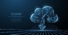 Cloud Technology. Polygonal Wireframe Art Looks Like Constellation. Concept Illustration Or Background
