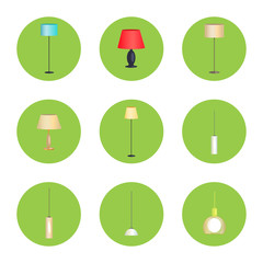 Wall Mural - Electricity Lamps Isolated in Green Circles Set