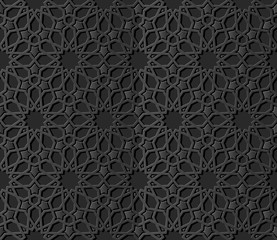 3D dark paper art Islamic geometry cross pattern seamless background