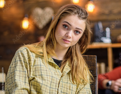 Girl With Long Blond Straight Shining Hair Posing Indoors