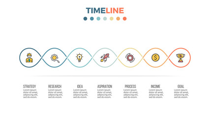 Business infographics. Timeline with 7 steps, options, loops. Vector template.