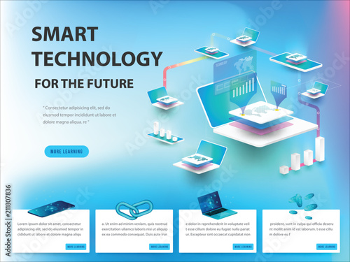 Fotografija Concept of big data processing, energy station of future, data center, Cryptocurrency and blockchain isometric composition Smart object and smart technology design