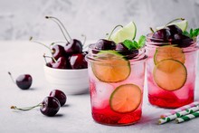 Refreshing Cold Summer Drink Cherry And Lime Lemonade