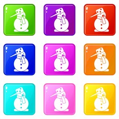 Canvas Print - Snowman icons of 9 color set isolated vector illustration