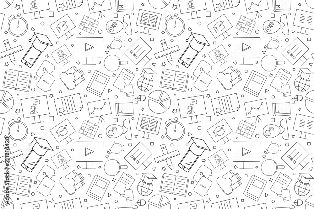 Vector Online course pattern. Online course seamless background