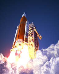 Wall Mural - American Space Launch System Takes Off. 3D Illustration.