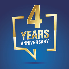 4 Years Anniversary gold white blue logo icon