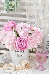 Wall Mural - bunch of peony in shabby chic style interior