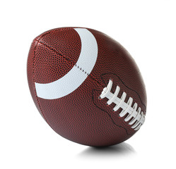 Leather American football ball on white background