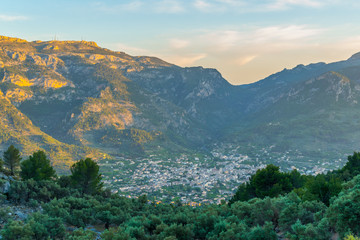 Wall Mural - Aerial view of Fornalutx town in Serra Tramuntana mountains, Mallorca, Spain