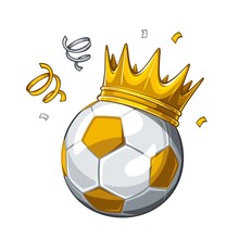 Vector Colorful Illustration Of Yellow Soccer Ball In Golden Crown, Isolated On White Background. Soccer Champion. Winner 1.2