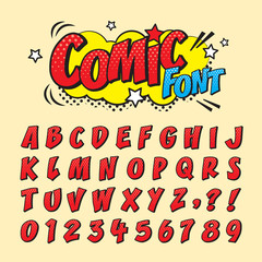 comic retro font set. alphabet letters & number in style of comics, pop art for title, headline, pos