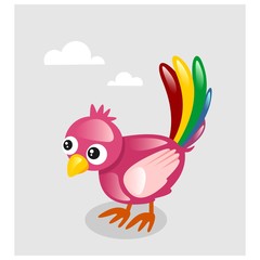 Canvas Print - cute little colorful bird mascot cartoon character