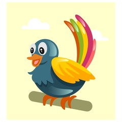 Canvas Print - cute little colorful bird mascot cartoon character