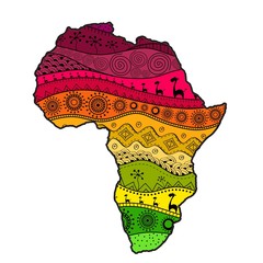 Wall Mural - Textured vector map of Africa. Hand-drawn ethno pattern, tribal background. Vector illustration. Abstract colored Background