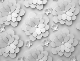 Poster - Abstract background of paper flowers. Monochrome 3D pattern.