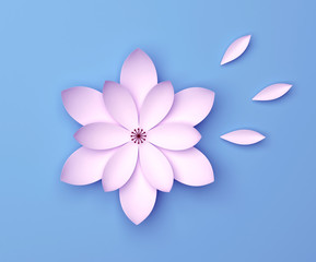 Aufkleber - Single color decorative flower on blue background. Paper origami lily.