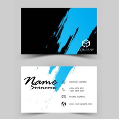 Modern business card design. Inspired by the brush. Blue and black color on gray background.