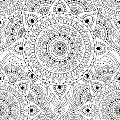 Tribal vintage ethnic seamless pattern with mandalas. Black and white oriental tiled ornament, boho gypsy style. Vector background.