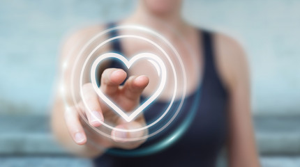 Businesswoman using dating application to find love online 3D rendering