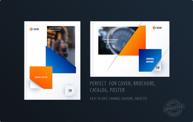 Wall Mural - Brochure design rectangular template. Colourful modern abstract set, annual report with shapes for branding.