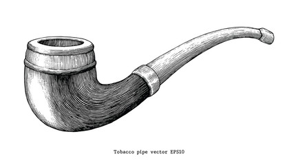 tobacco pipe hand drawing vintage clip art isolated on white background