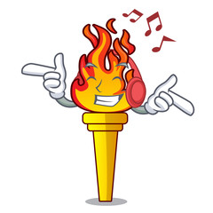 Wall Mural - Listening music torch mascot cartoon style