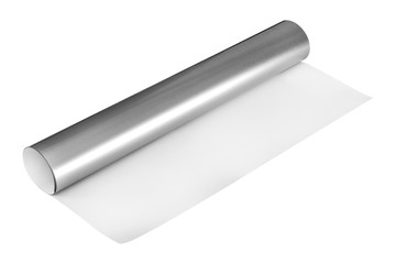 Fototapete - Silver sticker roll isolated on white background. Foil sheet material. ( Clipping path )