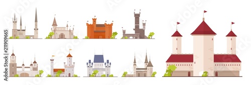 Cuadros en Lienzo Collection of ancient castles, fortresses, citadels and strongholds isolated on white background