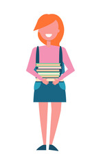 Wall Mural - Girl Student in Green Skirt with Pile of Books