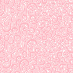 Vector abstract wedding lace seamless pattern. Cute hand drawn curls isolated on a pink color trend background.