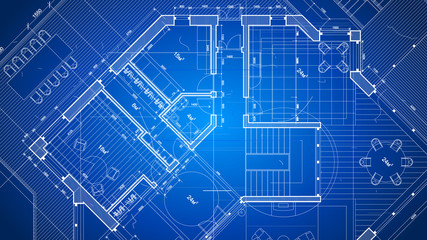 Architecture design: blueprint plan - vector illustration of a plan modern residential building / technology, industry, business concept illustration: real estate, building, construction, architecture