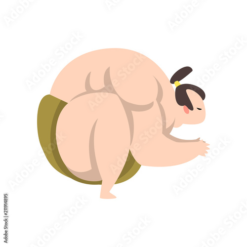 Cuadros en Lienzo Sumo wrestler character squatting, Japanese martial art fighter vector Illustrat
