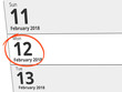 © Eigens - Date Monday 12 February 2018 circled in red on a calendar