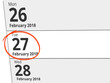 © Eigens - Date Tuesday 27 February 2018 circled in red on a calendar