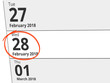 © Eigens - Date Wednesday 28 February 2018 circled in red on a calendar