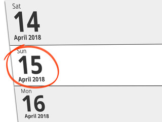 Date Sunday 15 April 2018 circled in red on a calendar