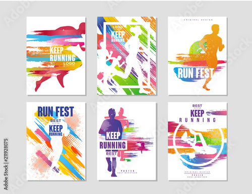 Plakat do biura  zestaw-plakatow-z-festynem-biegowym-koncepcja-sportu-i-zawodow-bieganie-maraton-kolorowy-element-projektu