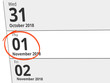 © Eigens - Date Thursday 01 November 2018 circled in red on a calendar