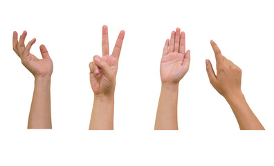 Group of female hand and touch gesture isolated on white background