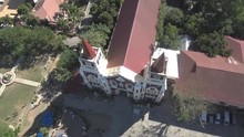 Aerial Drone Video Of Historic, Old Spanish Catholic Church Of Vigan, Philippines, Southeast Asia, The Bantay Church.