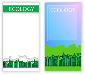 Wall Mural - Ecology nature forest backgrounds. Paper art style.