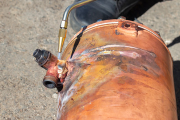 Welding of copper boiler from the coffee machine