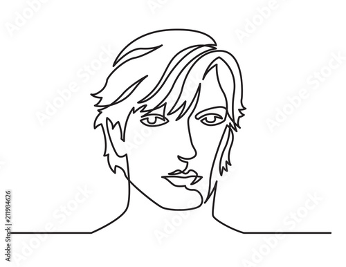 Continuous Line Drawing Of Long Haired Man Portrait On White