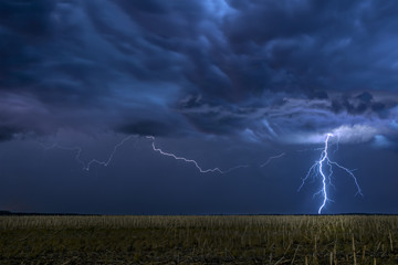lightning storm over field in oklahoma