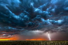 Lightning Storm Over Field In Roswell New Mexico.
