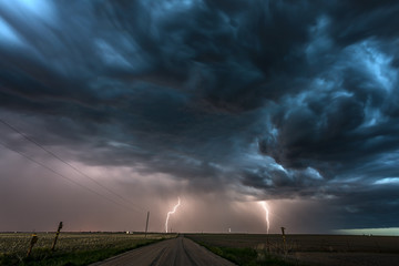 Wall Mural - Lightning storm over field in Roswell New Mexico.