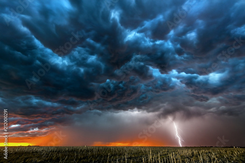 Fotomural Lightning storm over field in Roswell New Mexico.